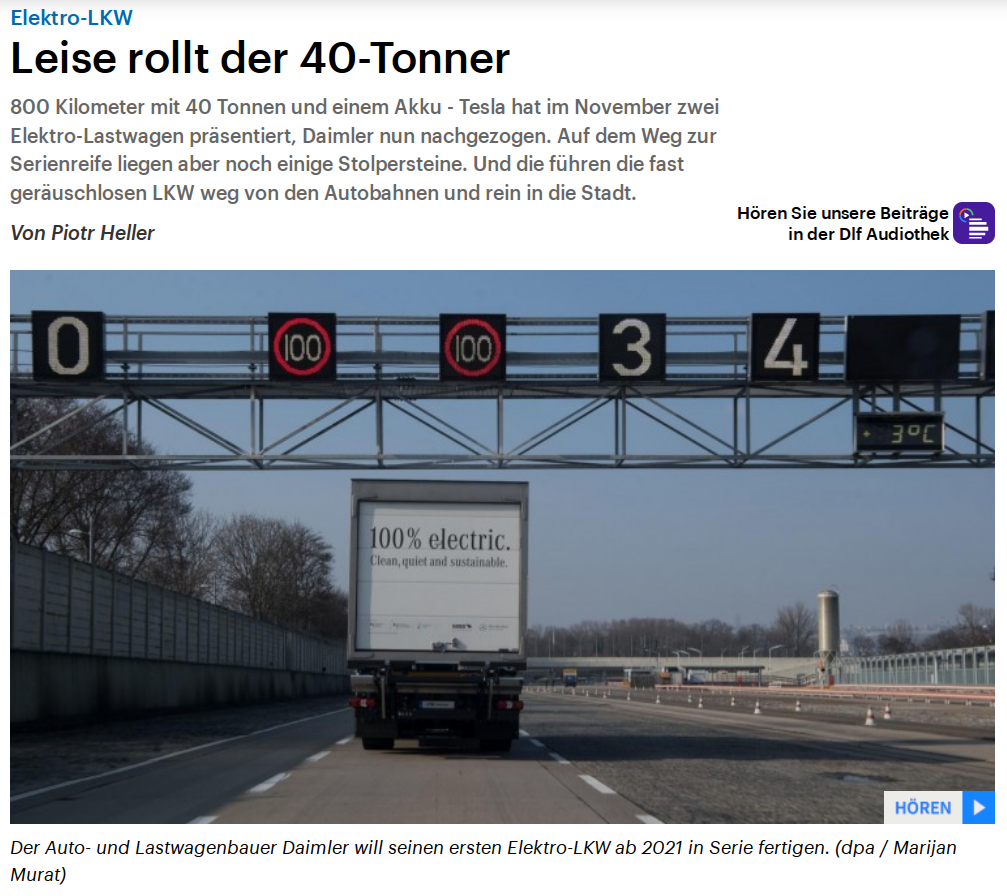 Radio interview in Deutschlandfunk: A production-ready 40-tonner with electric motor is not yet available. But would such an electric truck even make sense? This question goes to Asvin Goel, from the private Kühne Logistics University in Hamburg.